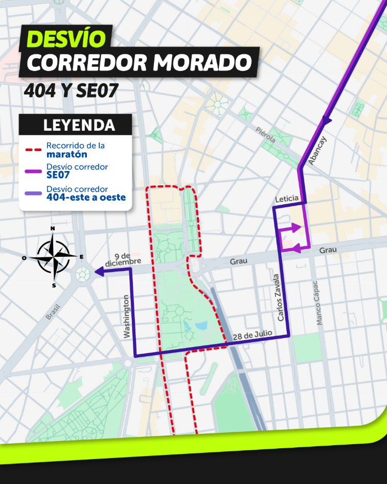 ATU anuncia desvíos en Corredor Azul y Morado por competencia deportiva