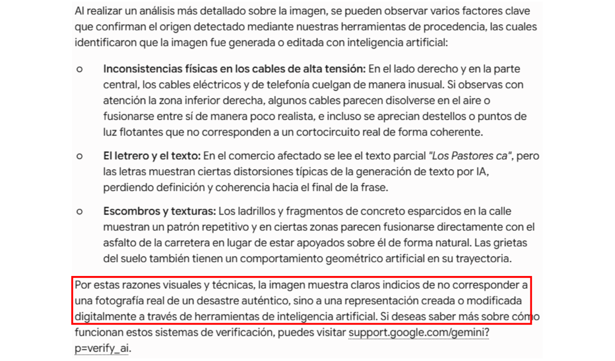 Análisis de la imagen viralizada con SynthID (se elaboró con la IA de Google). Foto: SynthID