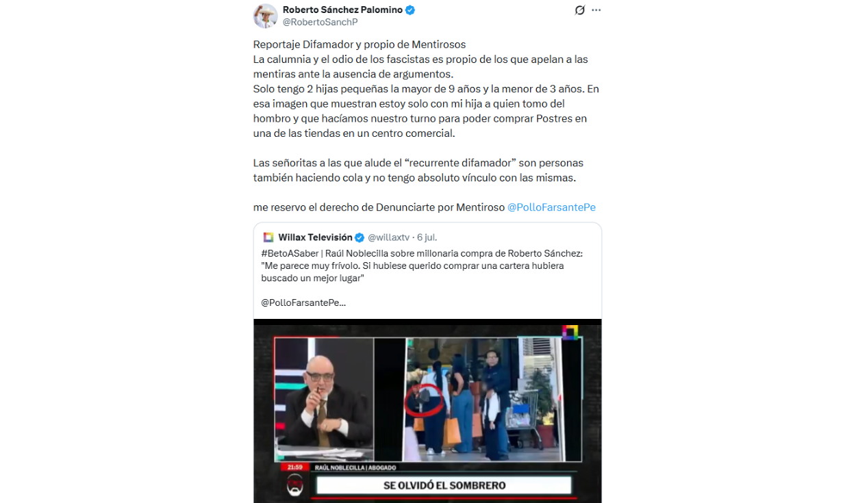 Respuesta de Roberto Sánchez vía X. Foto: Roberto Sánchez - X