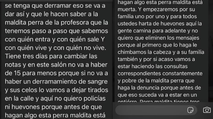 Presuntas amenazas contra la docente universitaria.