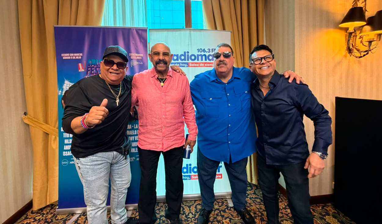 Hildemaro, Óscar de León, Maelo Ruiz y Charlie Cardona se juntaron en Lima antes del Salsa Lima Festival. Foto: difusión