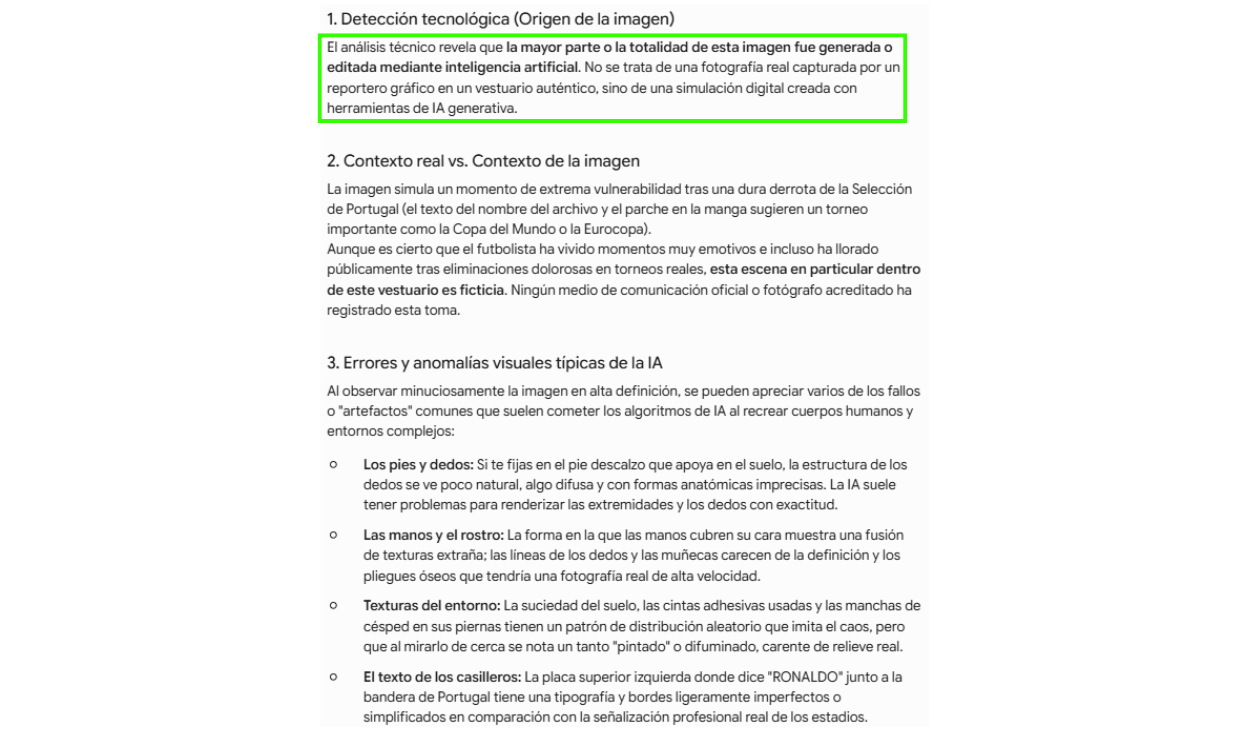 Análisis de la imagen viralizada con SynthID. Foto: SynthID