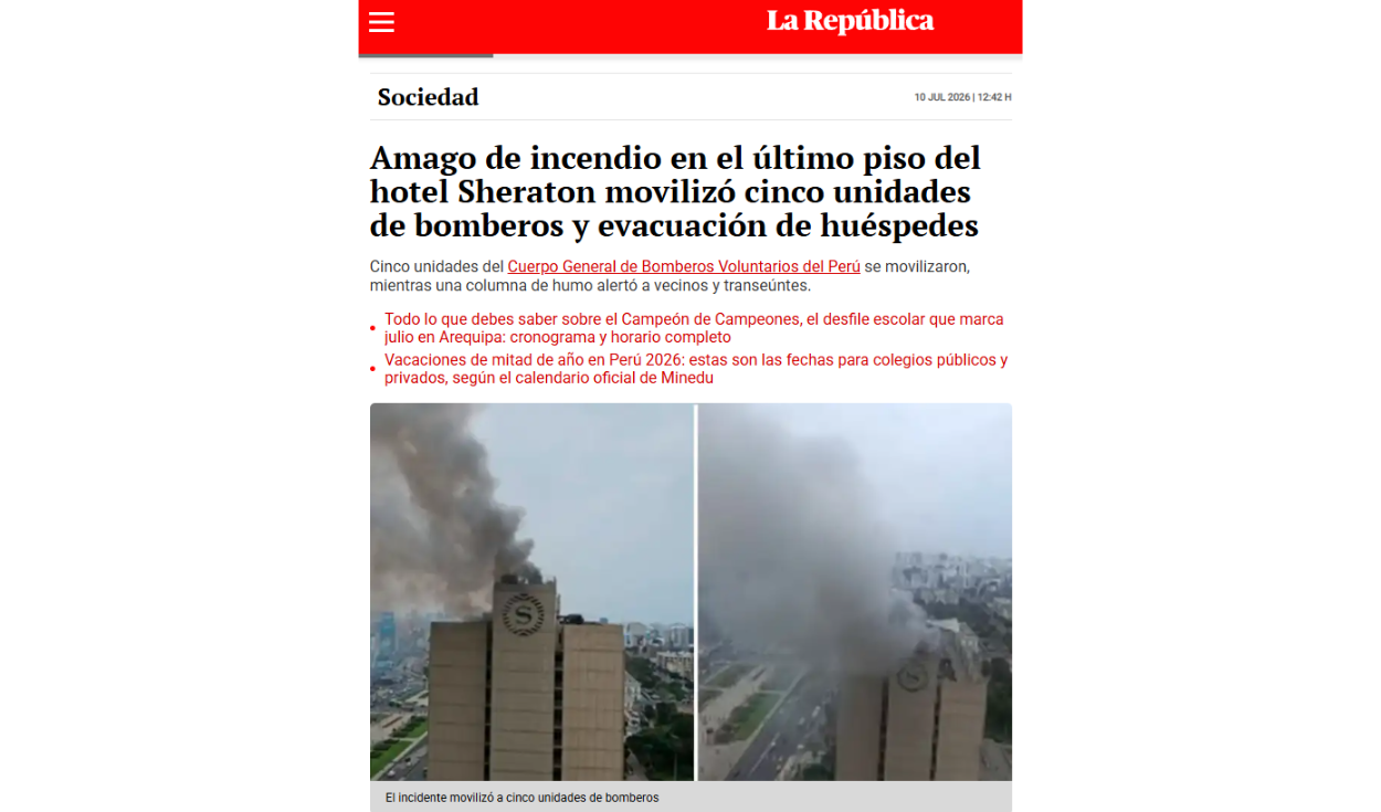 Noticia del amago de incendio fue cubierta por La República. Foto: La República