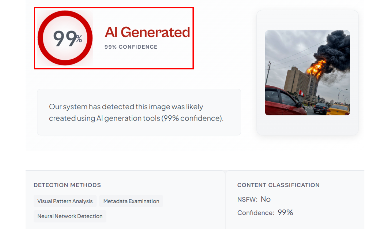 Análisis de la imagen viralizada con Is it AI? Foto: Is it AI?