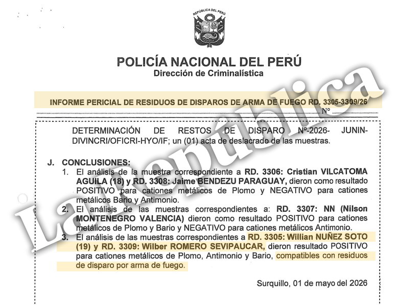 Los peritos detectaron los residuos de disparos de armas de fuego, pero estas no fueron encontradas en el lugar de los hechos. Foto: La República