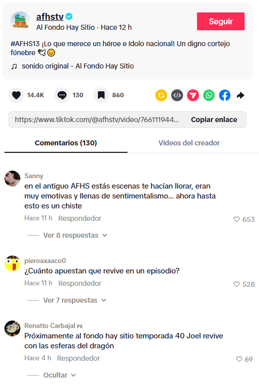 Comentarios sobre la muerte de Joel de 'Al fondo hay sitio'. Foto: TikTok Al fondo hay sitio