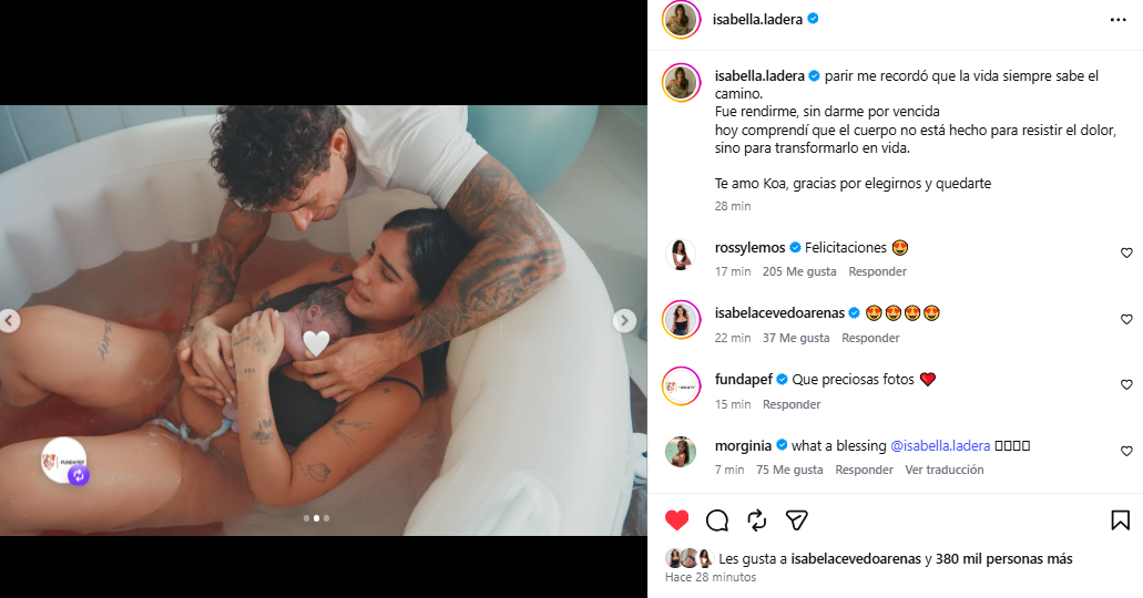 Isabella Ladera dio a luz a su hijo con Hugo García mediante un parto en agua