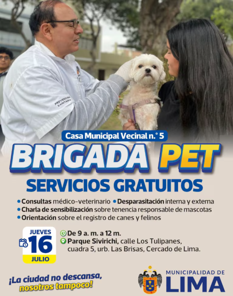 Campaña veterinaria gratuita este 16 de julio en Cercado de Lima