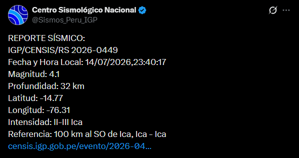 Nuevo reporte de sismo en Ica. Foto: IGP