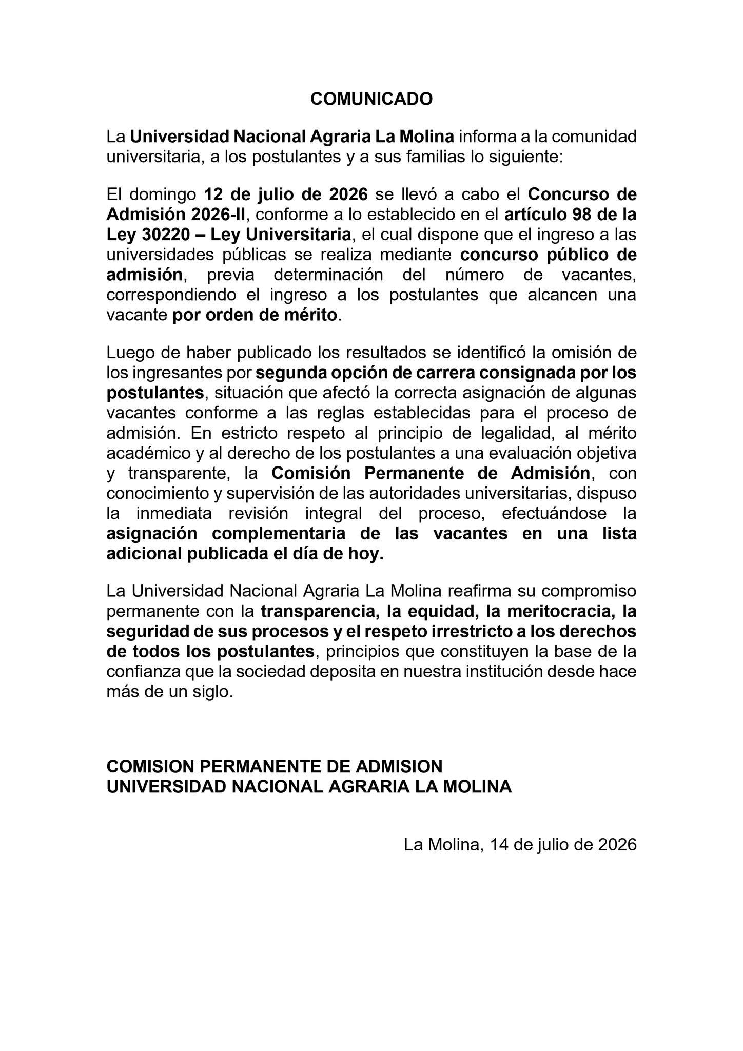 Comunidad de la Universidad Nacional Agraria La Molina Universidad Nacional Agraria La Molina