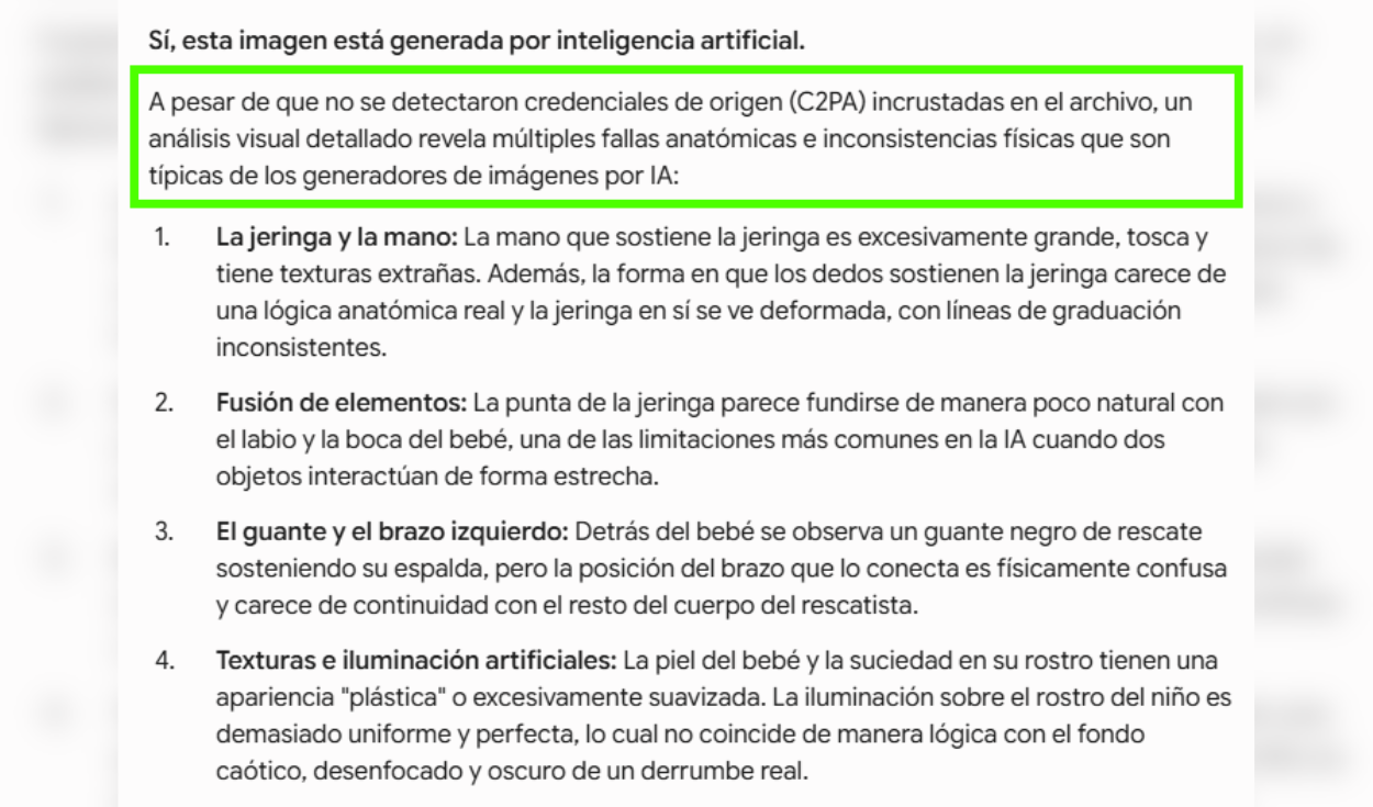 Análisis de la imagen viralizada con SynthID. Foto: SynthID