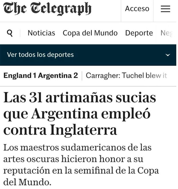 Informe sobre el partido Inglaterra vs Argentina. Foto: The Telegraph