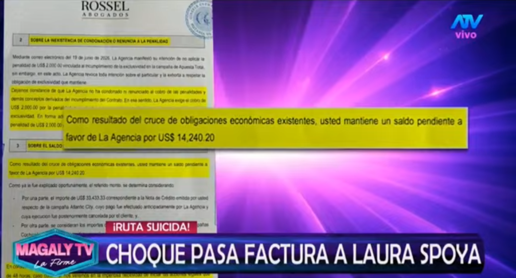 Docuemnto que presentó 'Magaly TV, la firme'. Foto: ATV Laura Spoya