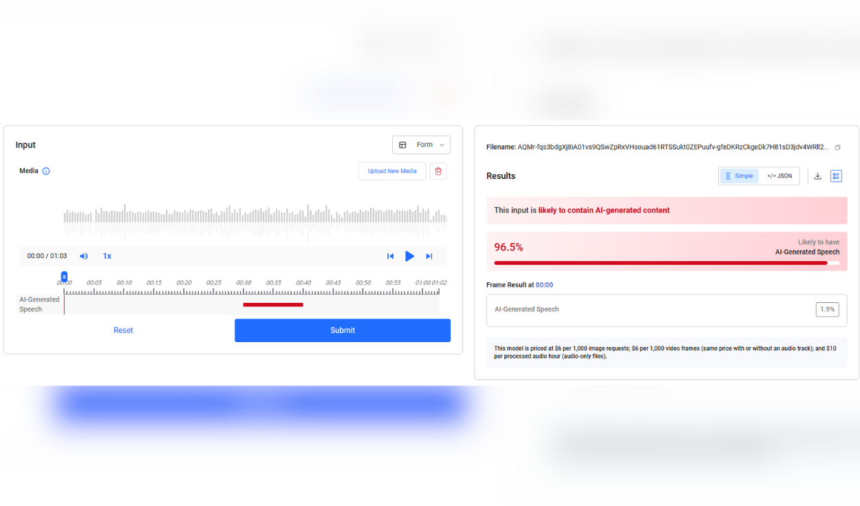 Análisis del audio con Hive Moderation. Foto: Hive Moderation