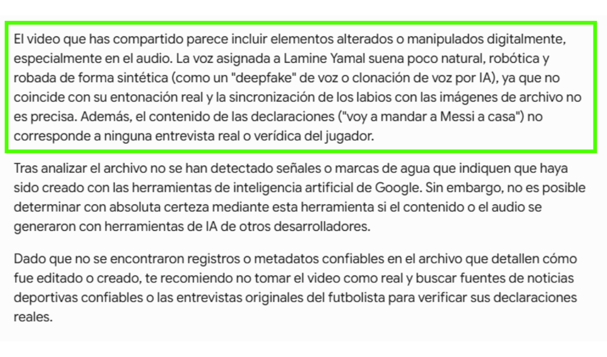 Análisis del video viralizado con SynthID. Foto: SynthID