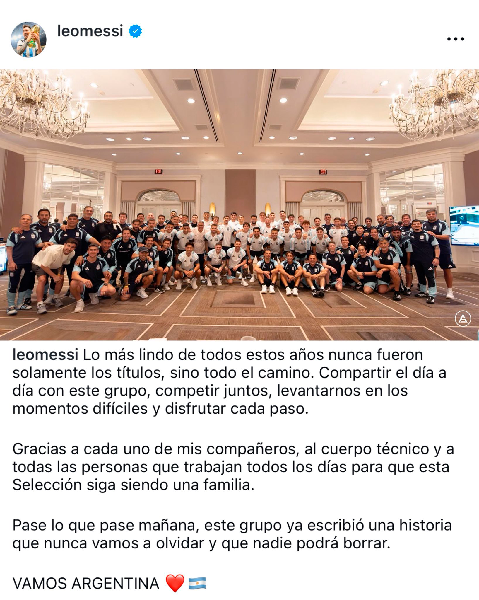 Mensaje de Lionel Messi en redes. Foto: Instagram