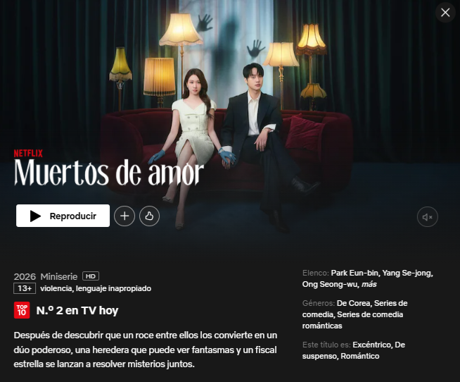 La serie coreana 'Muertos de amor' tendrá 12 capítulos. Foto: Netflix