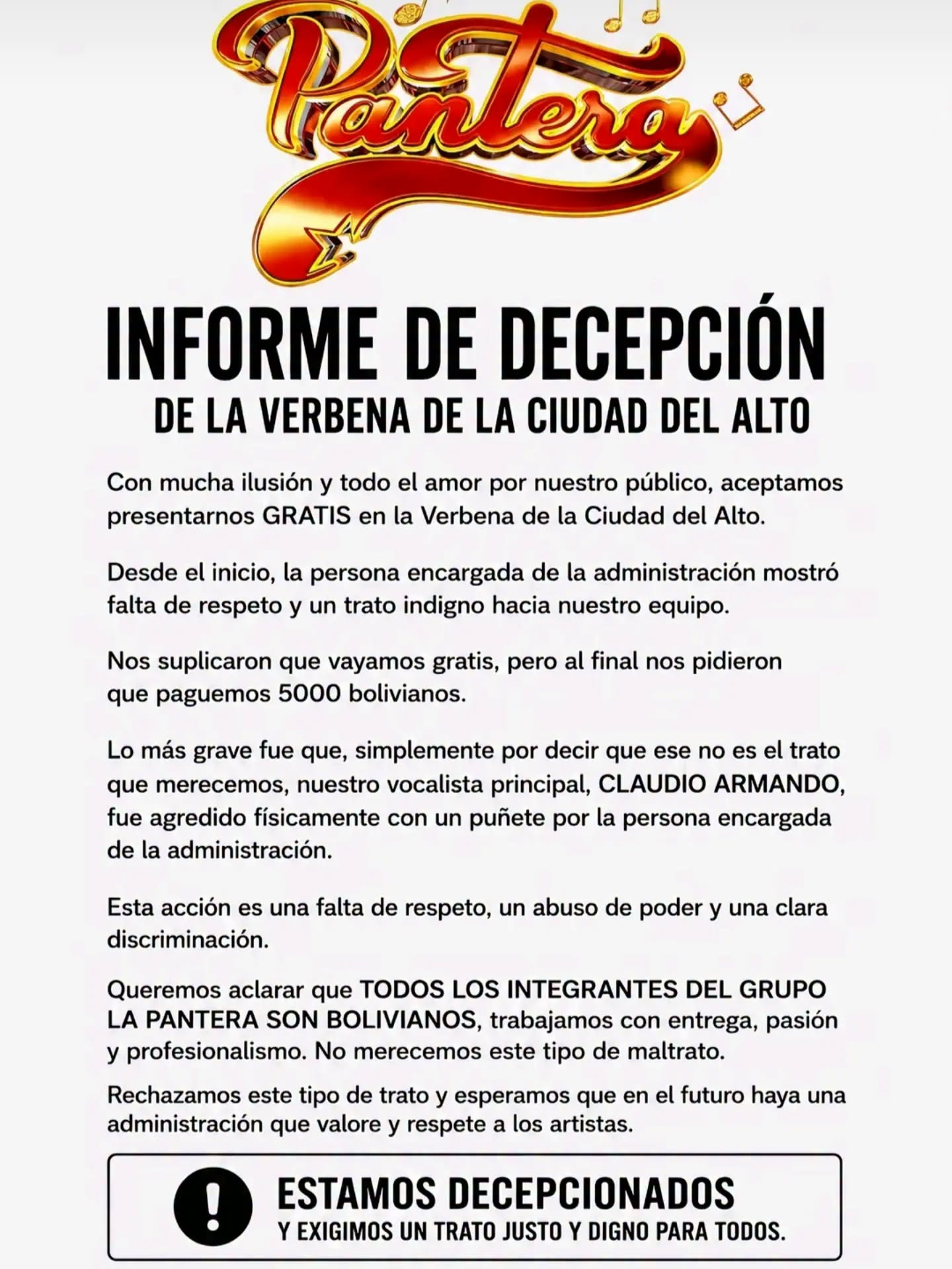 Grupo peruano La Pantera se defiende en redes sociales.