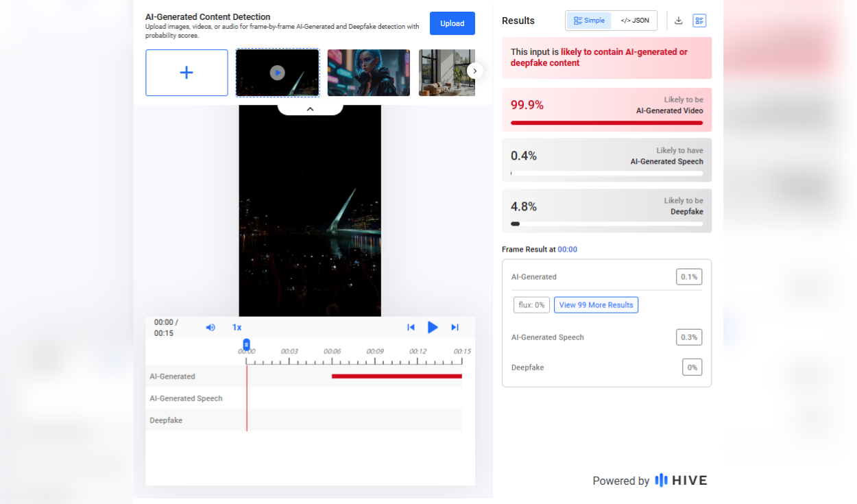Análisis del video con Hive Moderation. Foto: Hive Moderation
