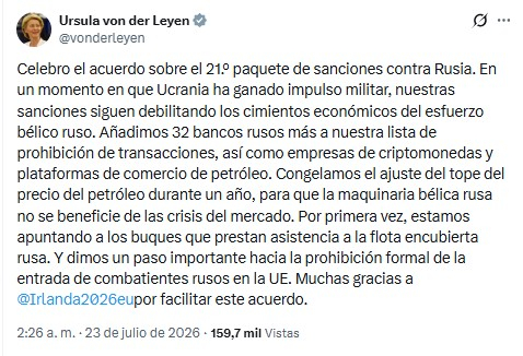 Ursula von der Leyen, presidenta de la Comisión Europea, valoró el pacto al señalar que
