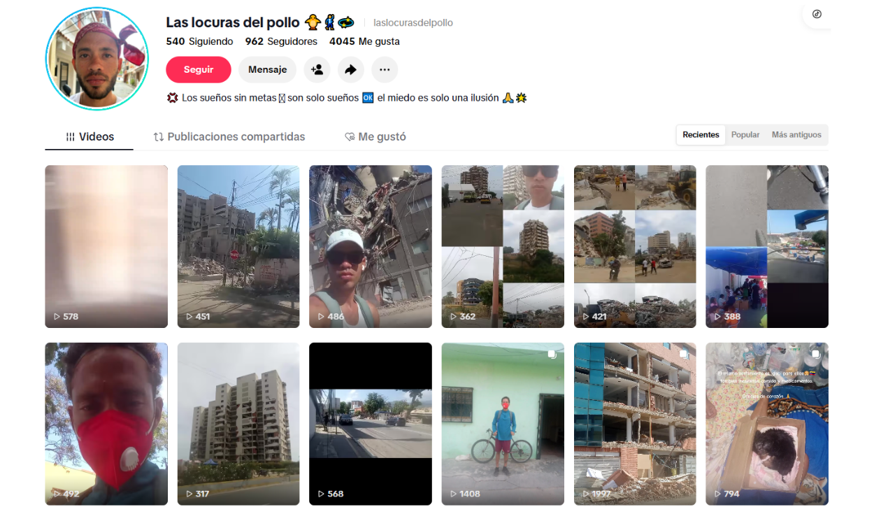 Cuenta encontrada con la búsqueda en Google. Foto: TikTok