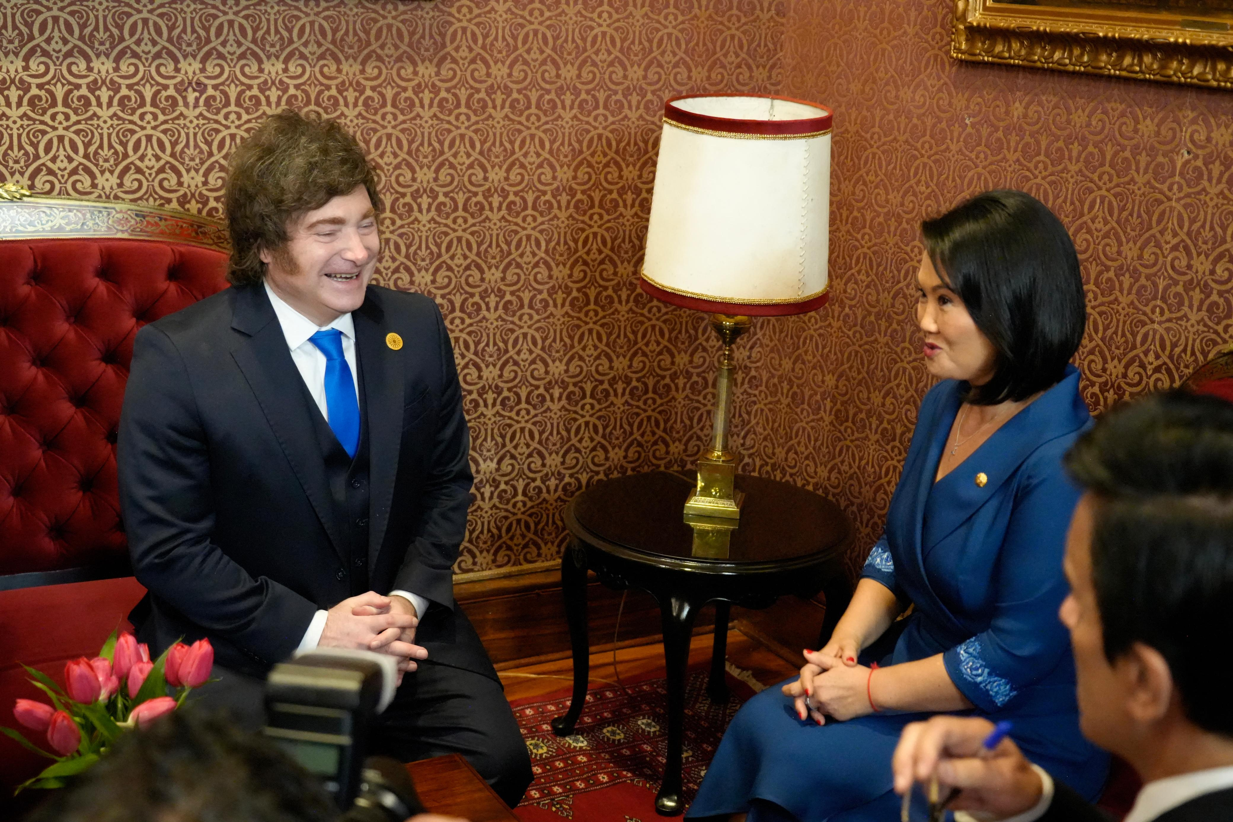 Javier Milei y Keiko Fujimori se reunieron oficialmente el martes 28 de julio de 2026, en Lima. El encuentro de carácter bilateral tuvo lugar en el Palacio de Torre Tagle. Foto: AFP