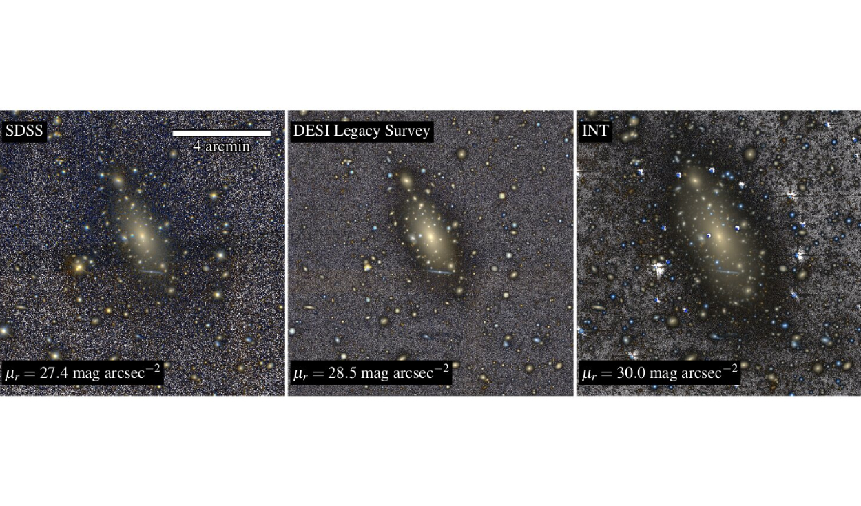 Comparación de imágenes compuestas en color de IC 1101 obtenidas a partir de diferentes estudios de imagen. Foto: Carlos Marrero-de la Rosa
