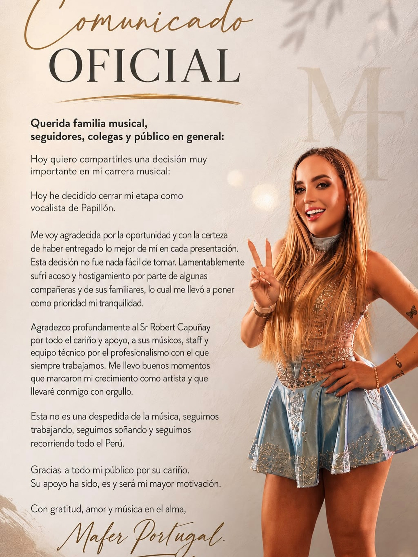 Comunicado de Mafer Portugal. Foto: Instagram Comunicado de Mafer Portugal. Foto: Instagram