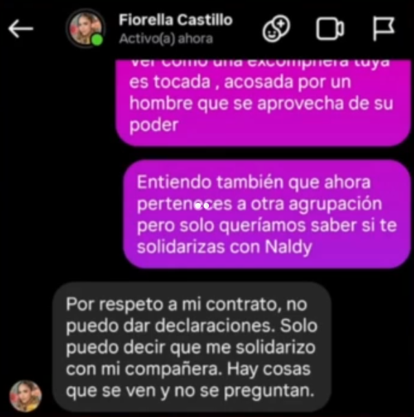 Fiorella Castillo y su fuerte mensaje tras denuncia de Naldy Saldaña contra director musical de La Bella Luz. Foto: captura Instagram Fiorella Castillo y su fuerte mensaje tras denuncia de Naldy Saldaña contra director musical de La Bella Luz. Foto: captura Instagram