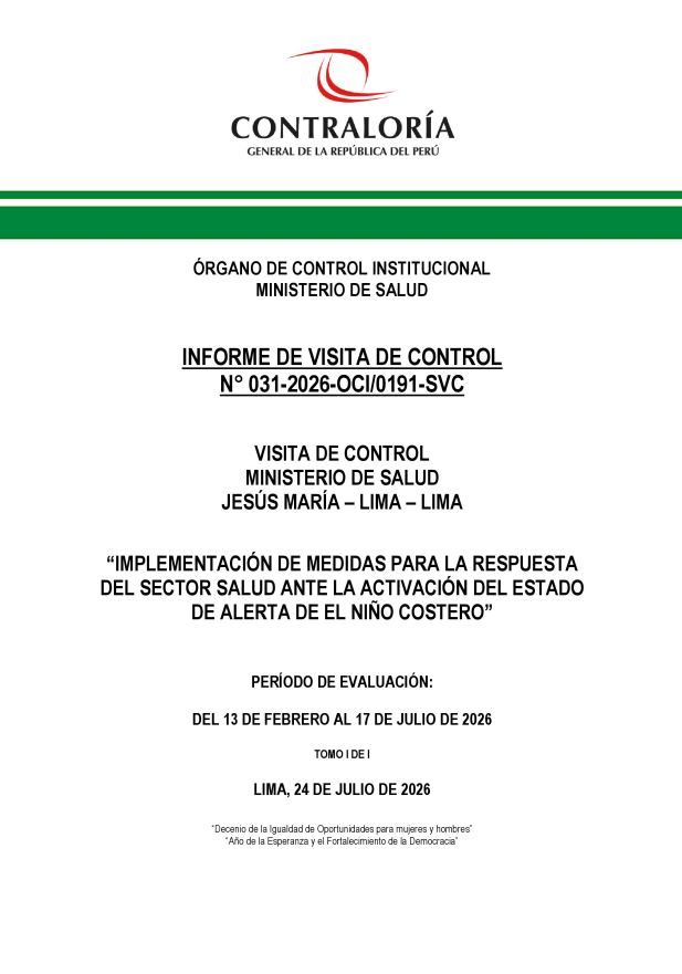 Portada del informe revelador de la Contraloría