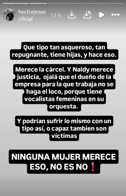 Héctor Jesús Boza, exvocalista de La Bella Luz, respalda a Naldy Saldaña en sus redes. Foto: Instagram