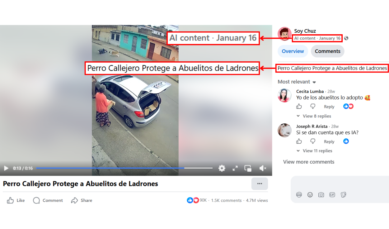 Video original se publicó en enero de 2026. El propio autor lo catalogó como generado por IA. Foto: Facebook Video original se publicó en enero de 2026. El propio autor lo catalogó como generado por IA. Foto: Facebook