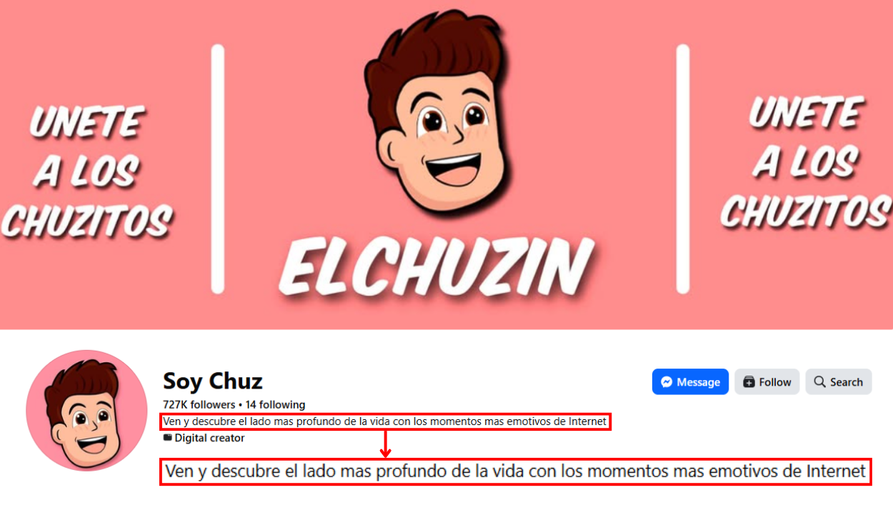 Descripción de la página 'Soy Chuz'. Foto: Facebook