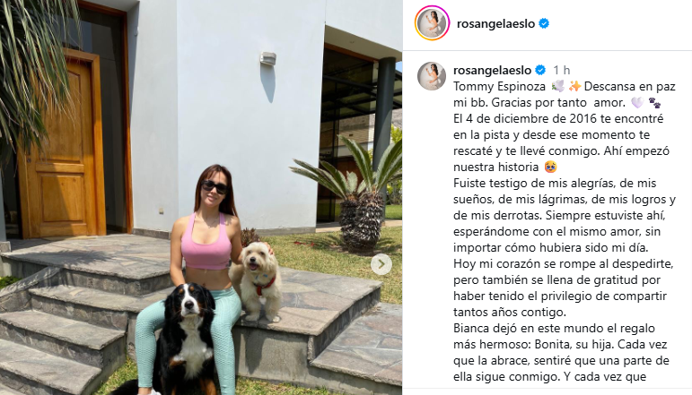 Rosángela Espinoza compartió triste noticia en sus redes sociales el 6 de agosto. Foto: composición LR/Instagram  