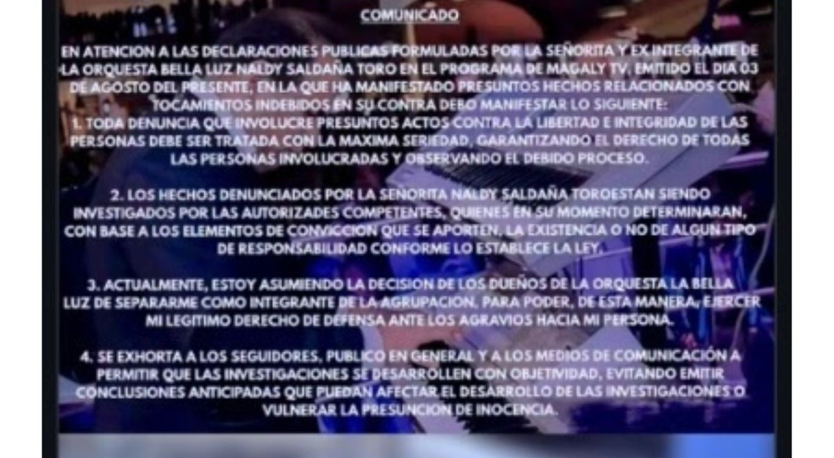 Comunicado de César Sánchez tras ser denunciado por Naldy Saldaña. Comunicado de César Sánchez tras ser denunciado por Naldy Saldaña.