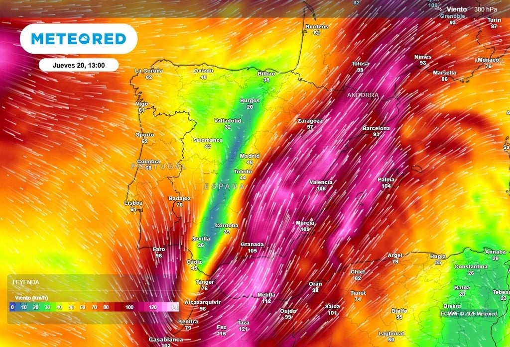 Una vaguada absorberá la dana en las primeras horas del jueves. En su borde delantero se desarrollarán las tormentas más intensas. Foto: Meteored