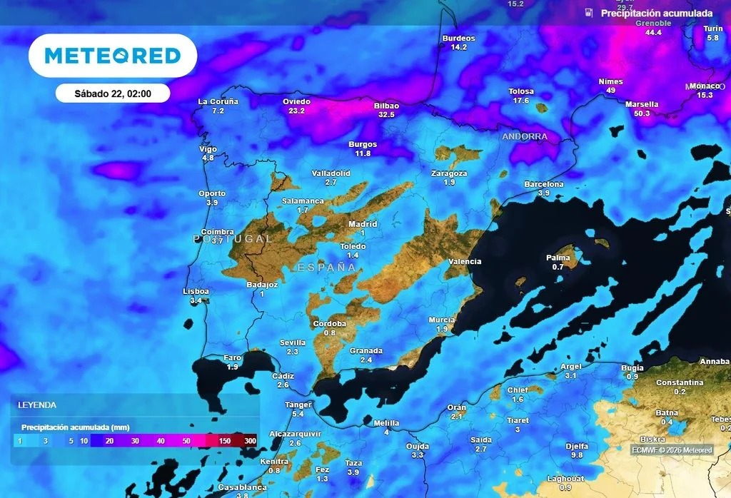 El paso de la dana, que será reabsorbida por una vaguada sobre la vertical peninsular este jueves, dejará chubascos y tormentas de carácter muy irregular en España. Foto: Meteored