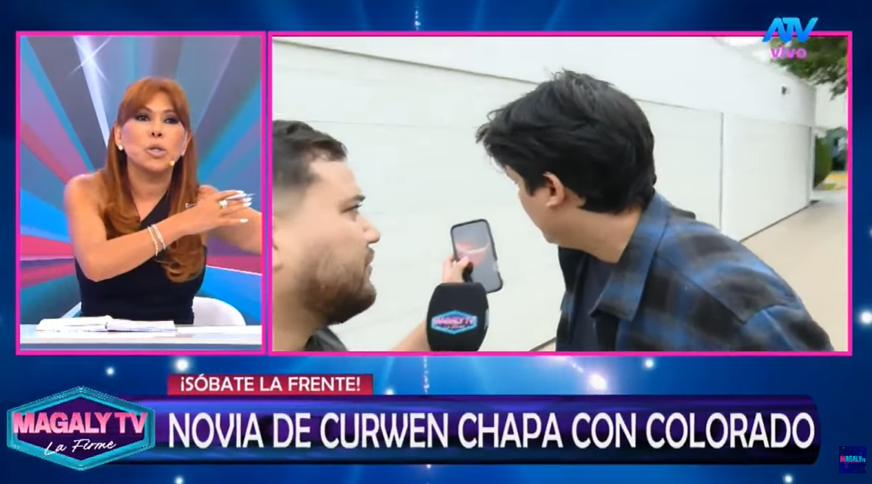 Reportero le enseño las imágenes del ampay de Carla Campos Salazar a Curwen. Foto: ATV. Reportero le enseño las imágenes del ampay de Carla Campos Salazar a Curwen. Foto: ATV.