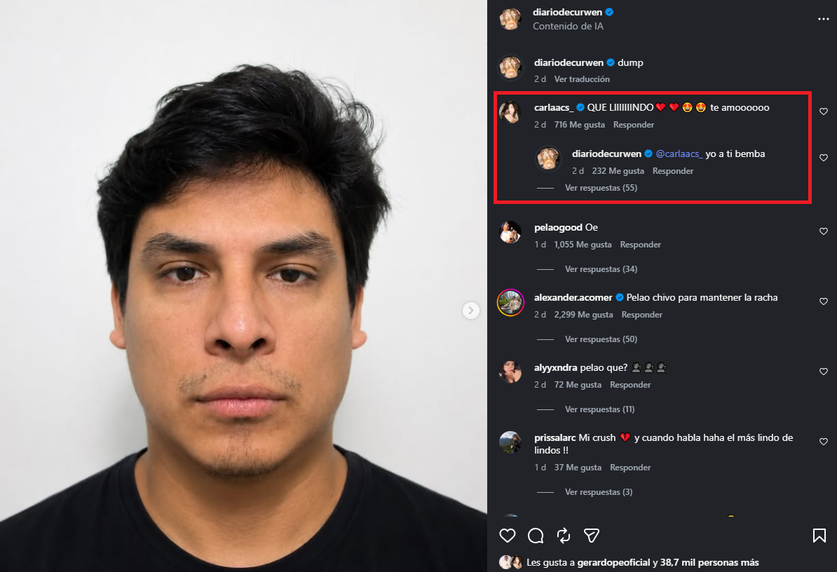 Mensaje de amor de Carla Campos Salazar a Curwen antes de emitirse su ampay. Foto: Instagram.  