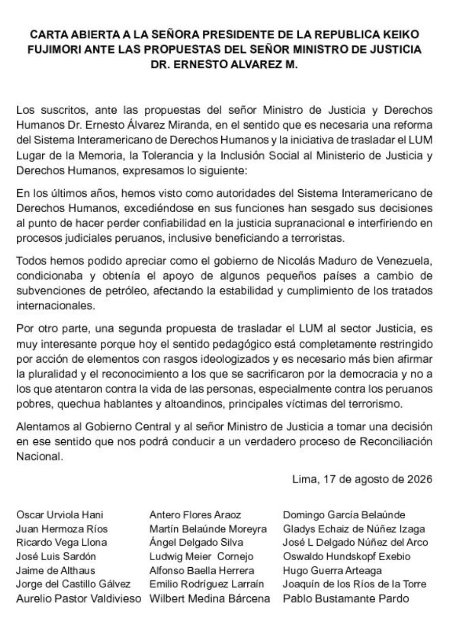 Carta firmada por diversos juristas.