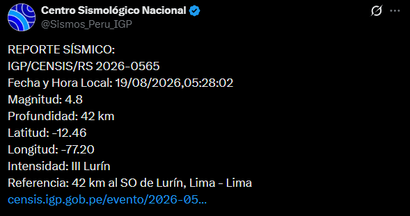 Temblor en Lima. Foto: IGP