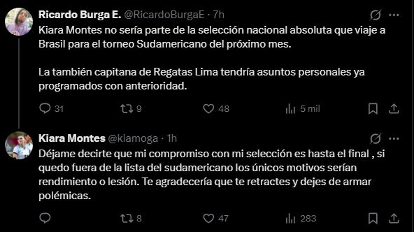 Respuesta de Kiara Montes en redes sociales. Foto: Twitter