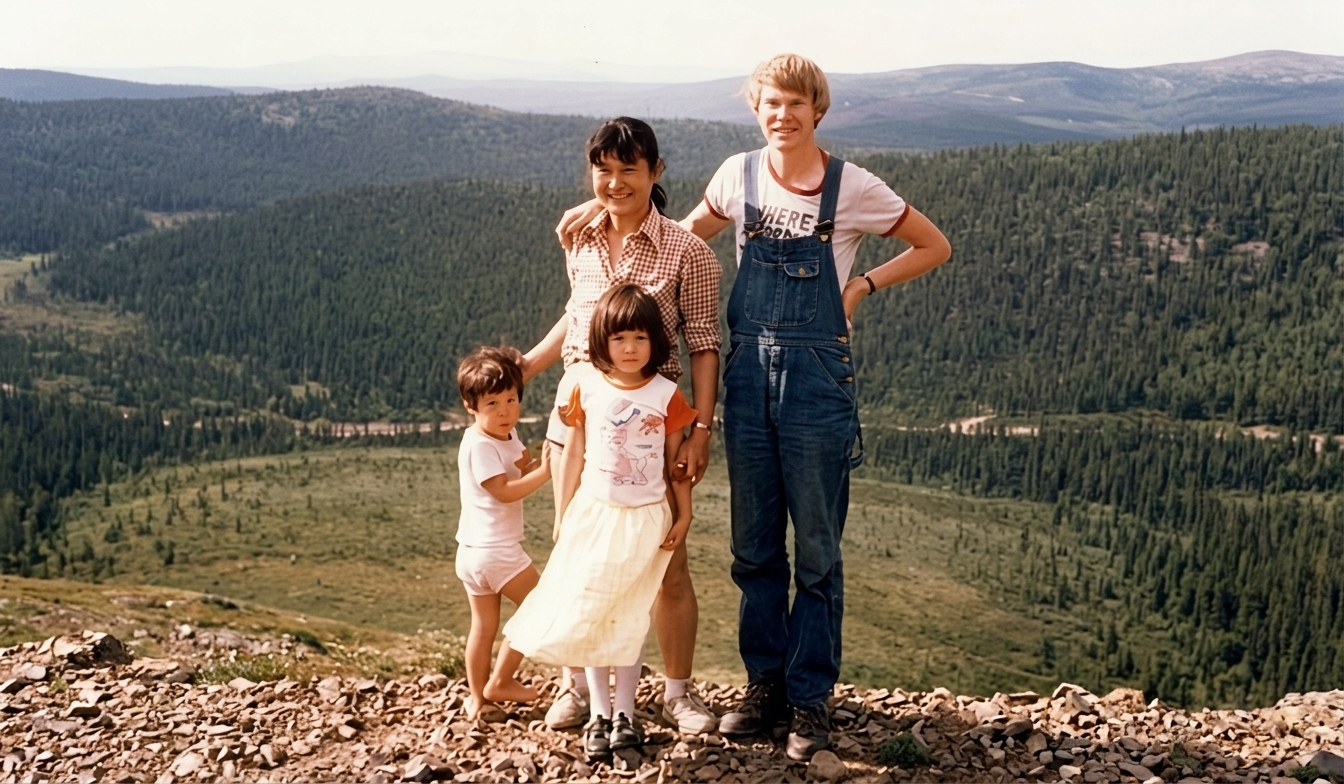 George Meegan junto a su pareja japonesa, Yoshiko Matsumoto, y sus hijos. Foto: CDN
