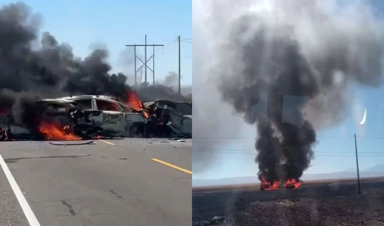 Three Vehicles Catch Fire After Accident on Pan-American South, Three Injured in Arequipa