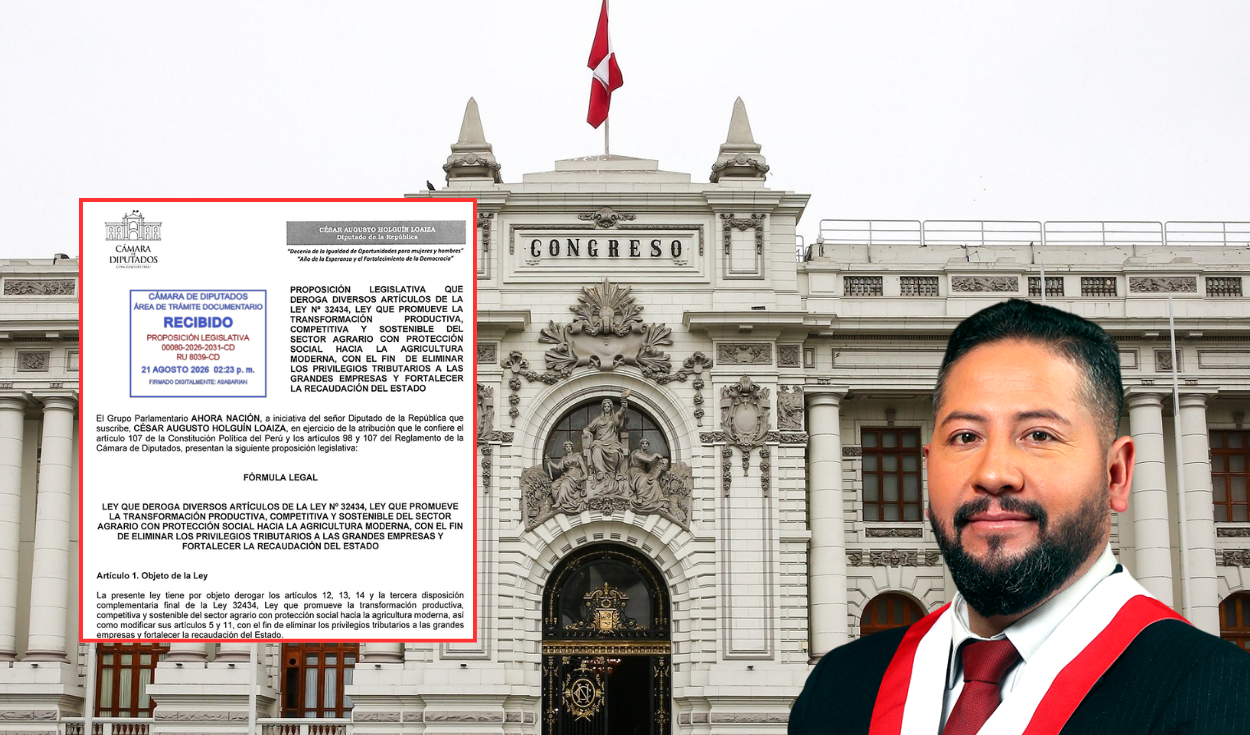 César Holguín, diputado de Ahora Nación, presentó un proyecto de ley para derogar la Ley Chlimper 2.0