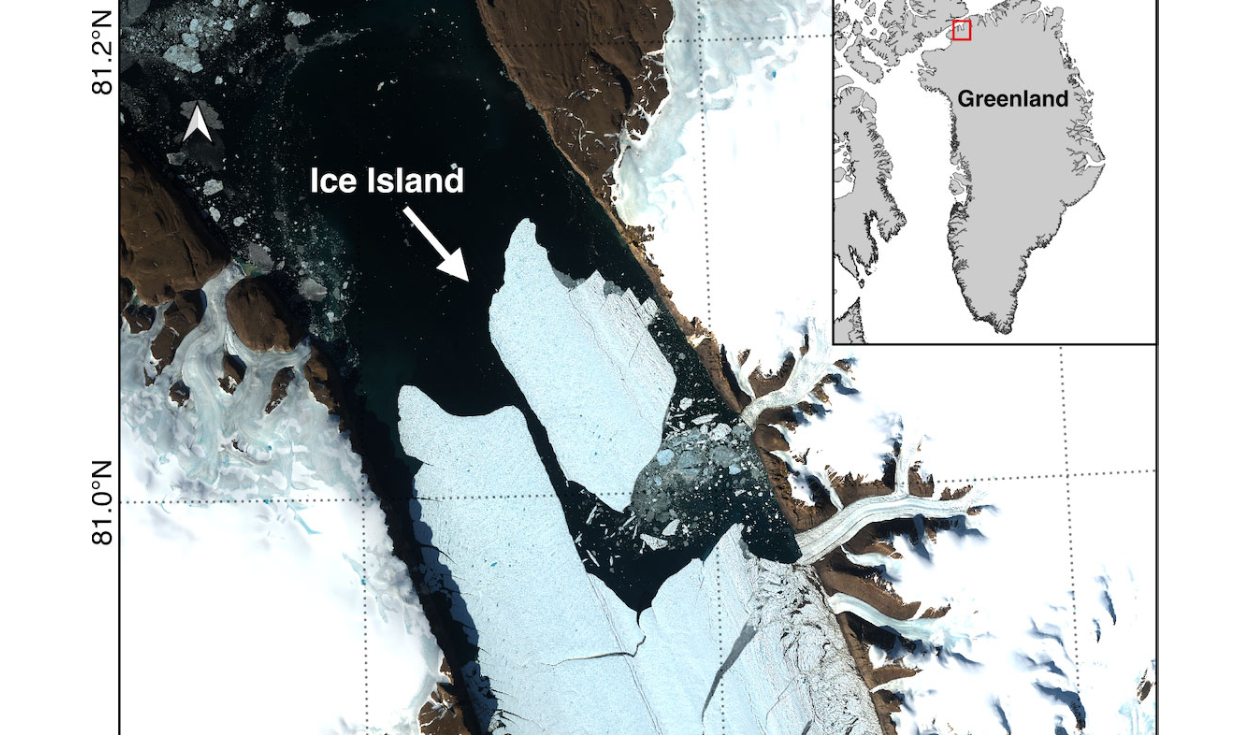 Imágenes satelitales de la separación del iceberg. Foto: Adam Garbo