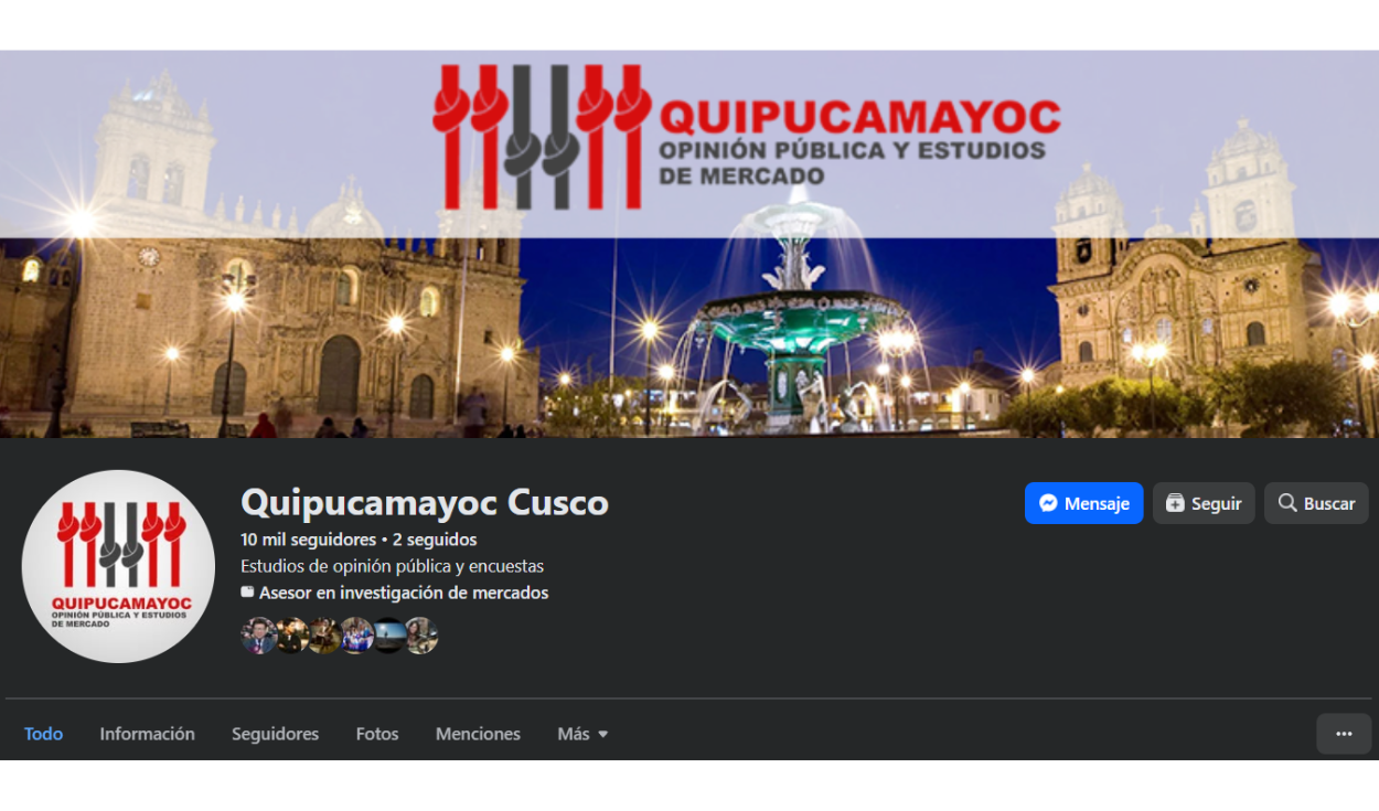 Captura de pantalla de la página de facebook de Quipucamayoc