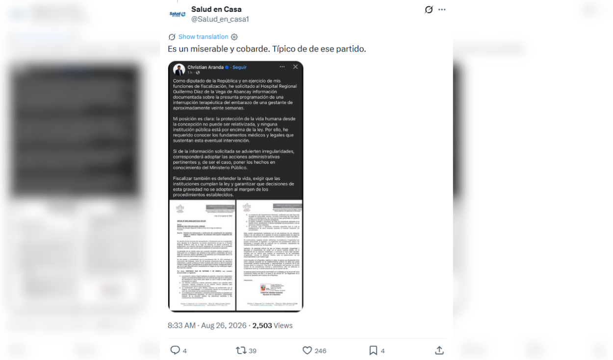 Captura del post eliminado compartida por un usuario. Foto: X