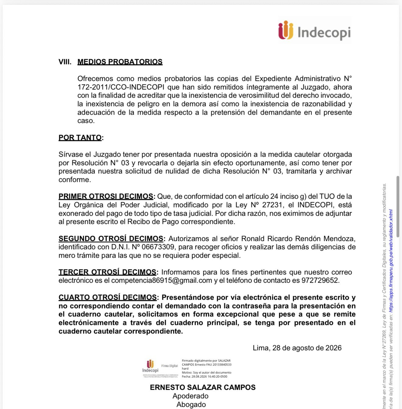 Comunicado de Indecopi.