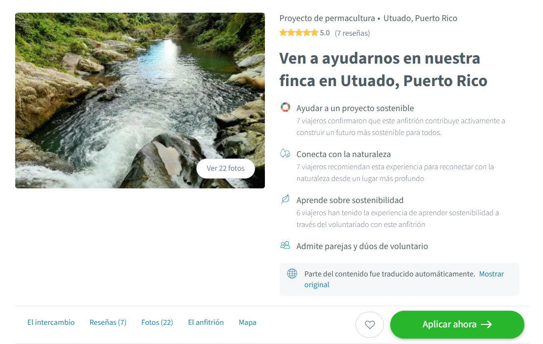 Una finca ubicada en Utuado, en la zona montañosa de Puerto Rico, ha abierto una convocatoria internacional de voluntarios para colaborar en tareas de agroecología. Foto: Worldpackers